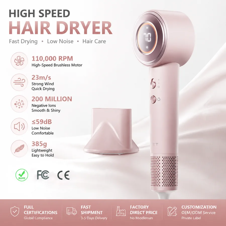 Professional Portable ABS Hair Dryer Hot Temperature Settings Top Selling Fast Drying Ionic Blow Dryer for Hotels Concentrator