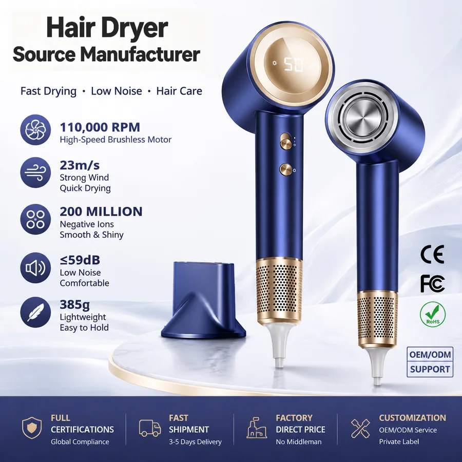 1600W Electric Hair Dryer with High Quality Ionic Professional Series Leafless for Hotel Home Outdoor Activities