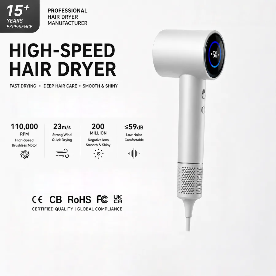 Wholesale Custom 1600W Professional Salon Hair Dryer High-Speed DC Motor 2-Speed Strong Wind Portable Negative Ion Compact Heat