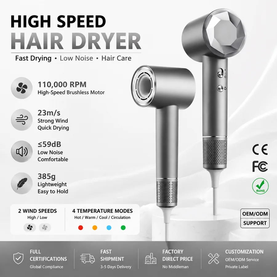 2026 Professional BLDC High Speed Hair Dryer Fast Hairdryer Secadora De Cabello Hot Brush Styler 110000rpm Ionic Hair Dryer