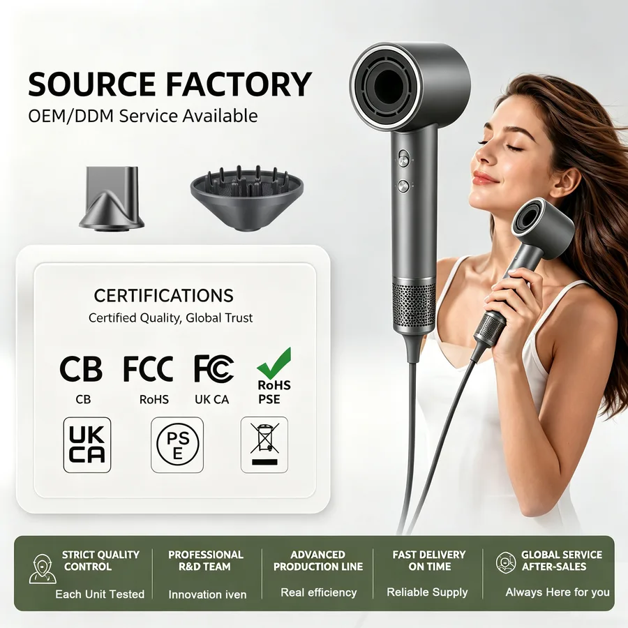 Professional Lightweight High-Speed Salon Hair Dryer with One-Step Negative Ionic Customizable by Factory for Hotel and RV Use
