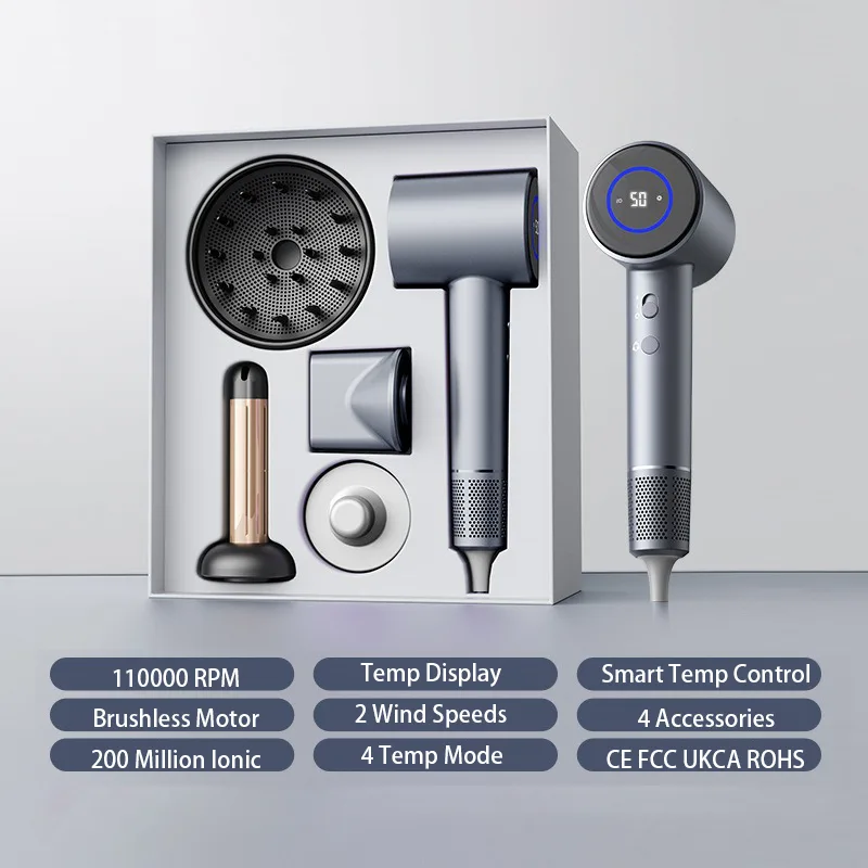 Professional Portable Ionic Hair Dryer with High-Speed Brushless DC Motor Electronic Blow Drying for Hotel Use