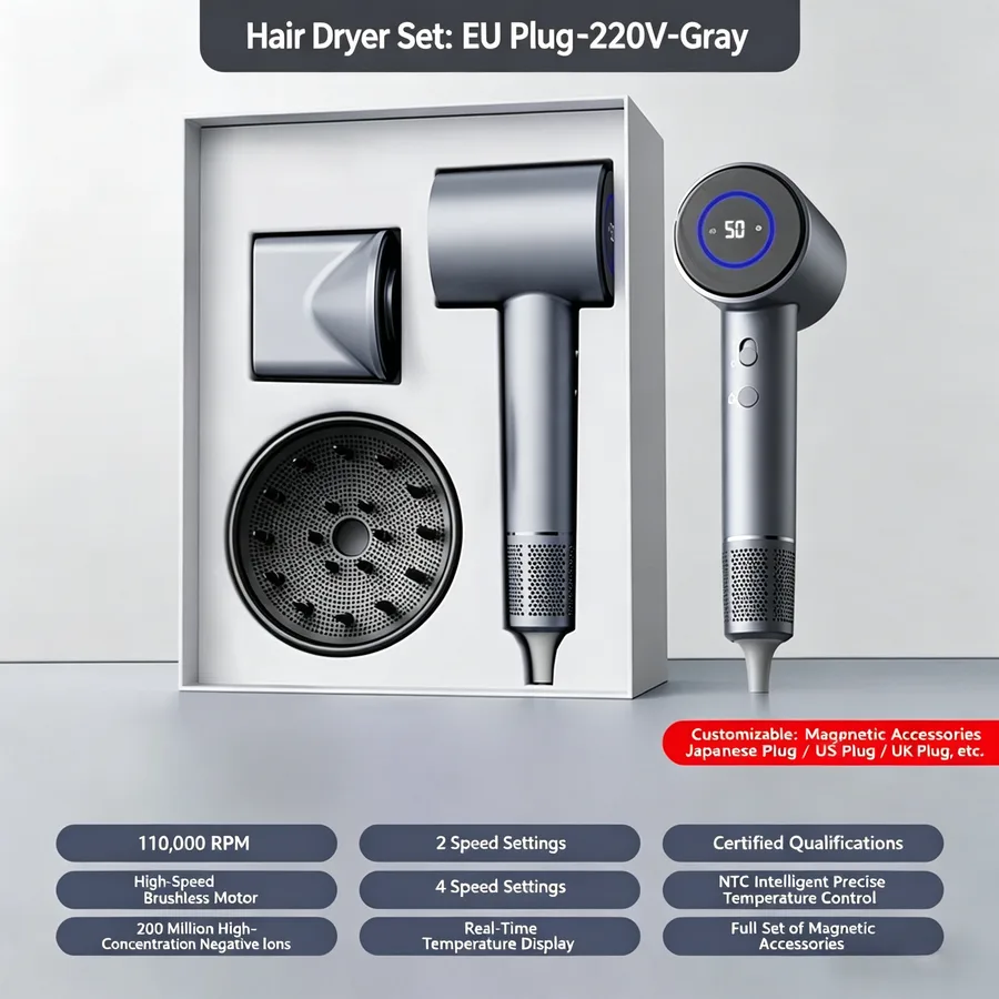 Professional Home Electric Hair Dryer 1600W High-Power 2 Speed/3 Heat Adjustable Ionic Styling Design Global Voltage