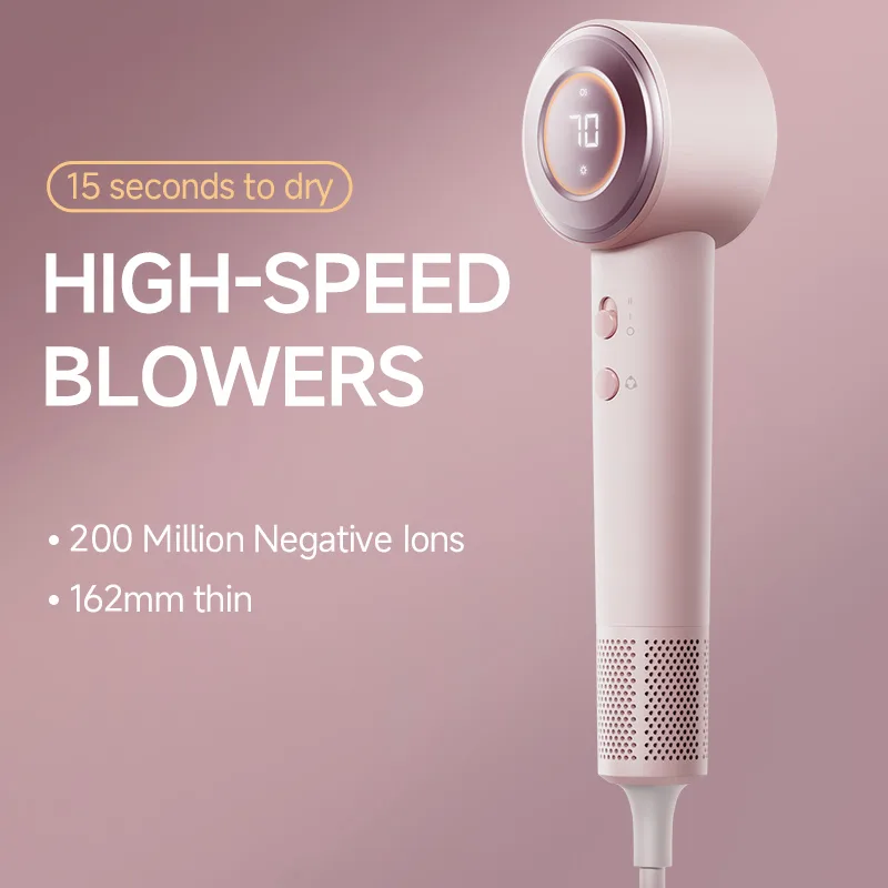 Professional High-Speed Brushless DC Motor Battery-Powered 1400W Ionic Mini Blower Concentrator Hair Dryer Display Screen Hotel