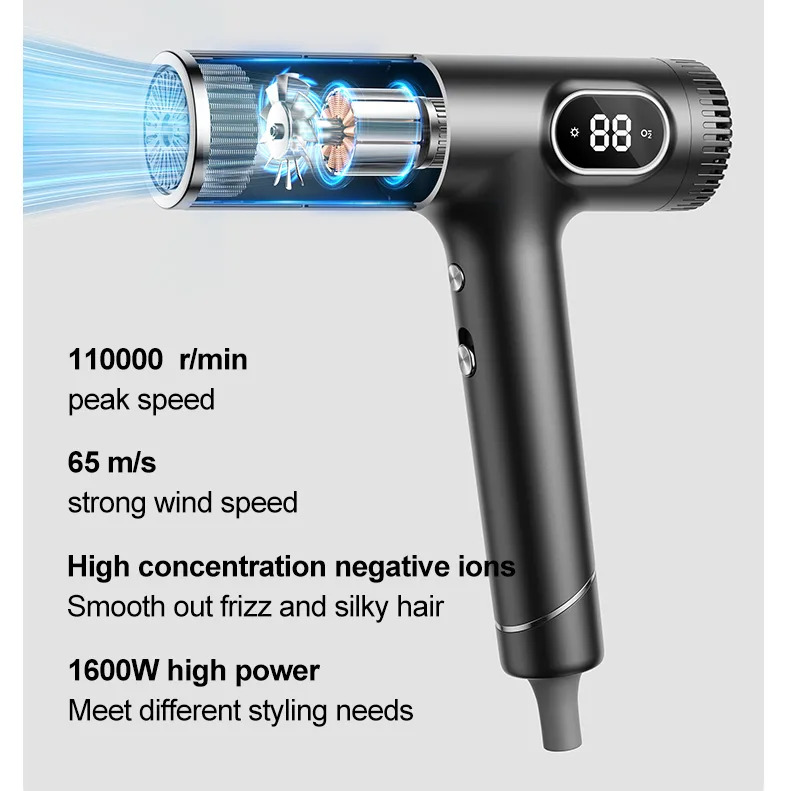 New Arrival 1600W High-Speed BLDC Professional Hair Dryer Foldable Design 200 Million Negative Ions Custom Logo Compact