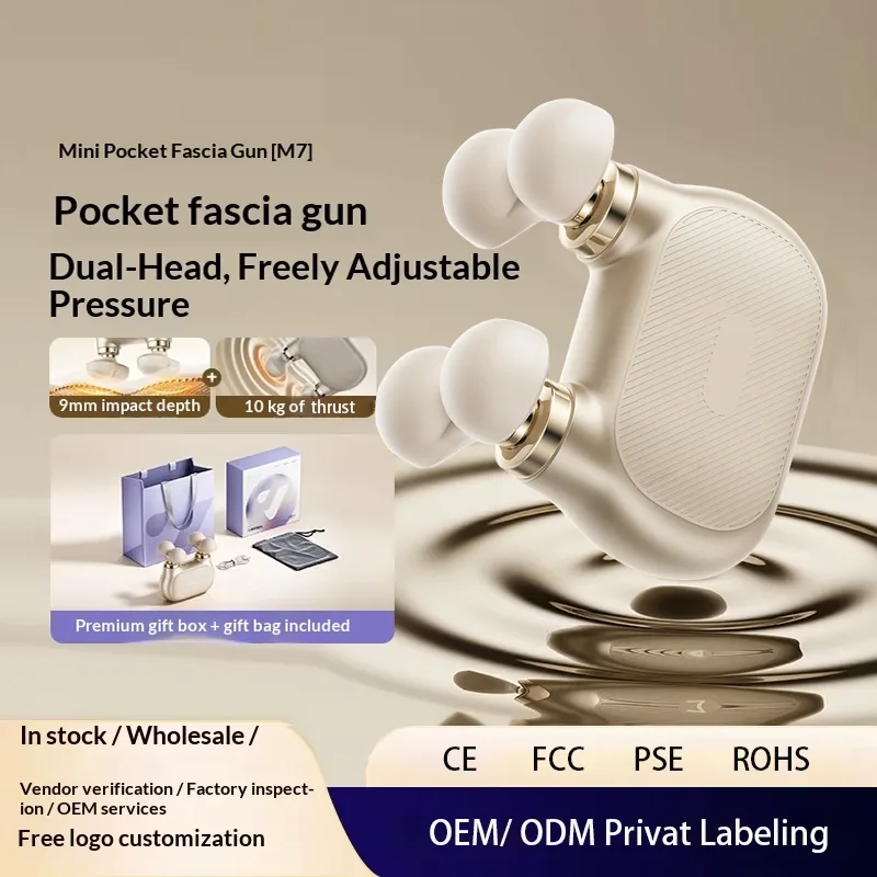 M7 4-Head Percussion Massage Gun Mini Gift Box Set Musical Function 1200-3200rpm 950mAh Battery 3 Hours Runtime Brushless Motor
