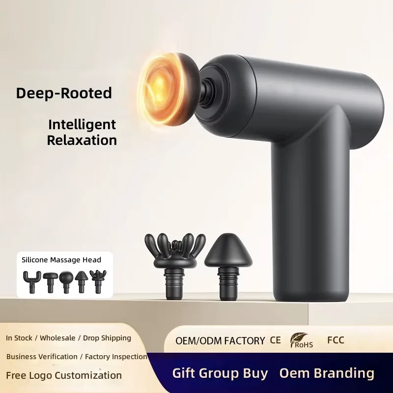 Mini Fascia Gun Muscle Massager Handheld Compact Neck Massager 6-Speed 6 Heads 1200-3200rpm Variable Frequency Rechargeable