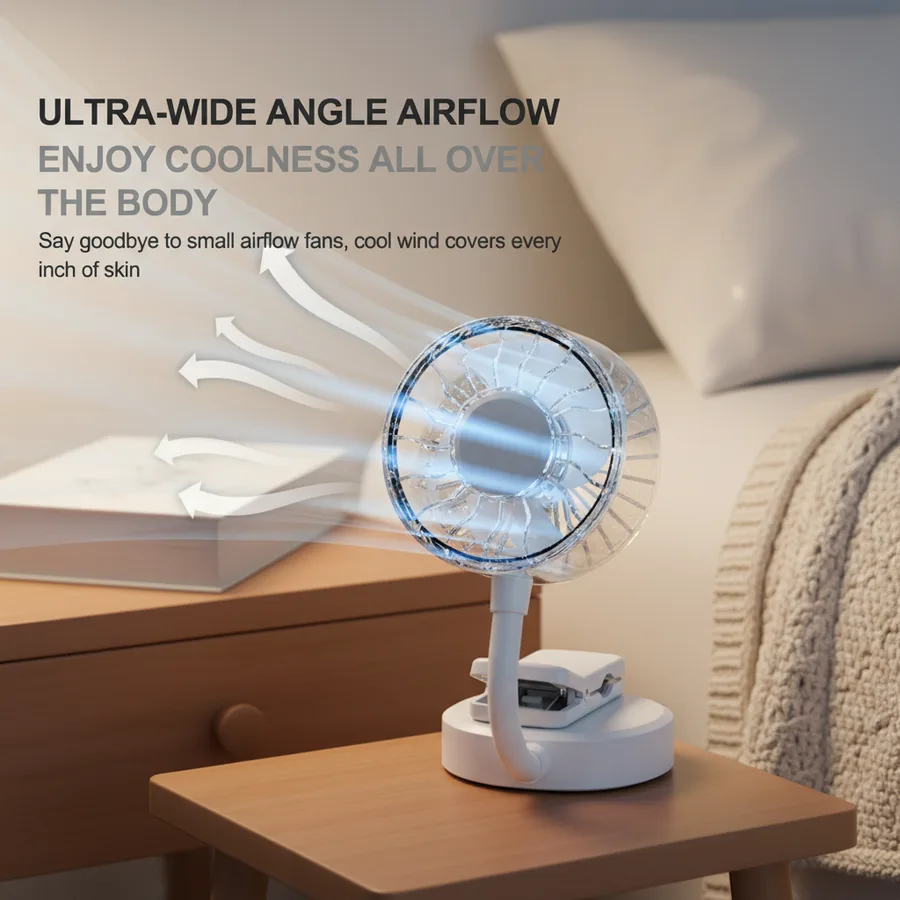 Portable USB Rechargeable 5V Foldable Mini Handheld Fan with Clip Wearable for Travel Household & Hotel Use