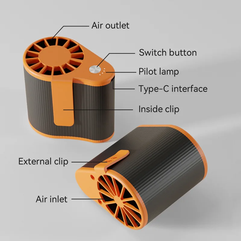 Electric Wearable Air Conditioner Fan Rechargeable 1200mAh Battery Folding Pocket Fan Portable Mini Hanging Waist Fan Car