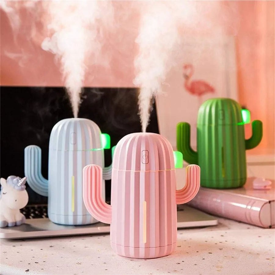 USB Rechargeable Cool Mist LED Cute Cactus Humidifier Portable Desktop Decorations Factory Direct Wholesale Price for Cars