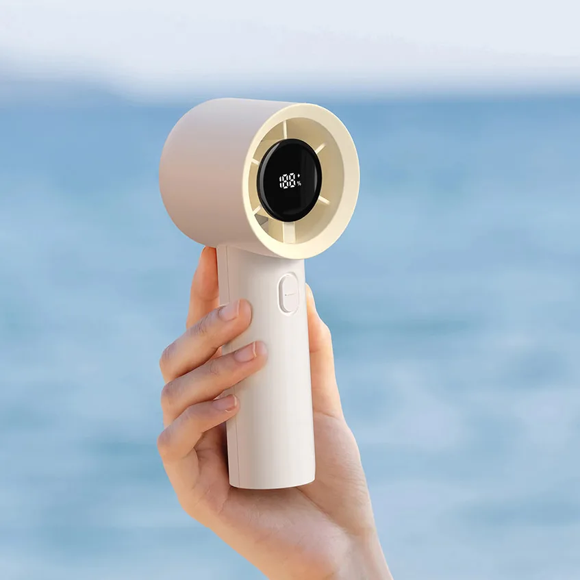 Portable & Wearable 2000mAh Rechargeable Mini Pocket Handheld Fan Digital Display Turbo Bladeless Brushless Motor Travel Outdoor