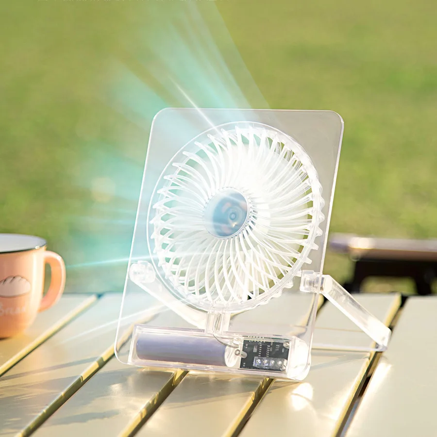 USB Transparent Body Desktop Fan Colorful Gradient Lighting Table Fan with Ambient Night Light for Cars Outdoor Hotels RVs