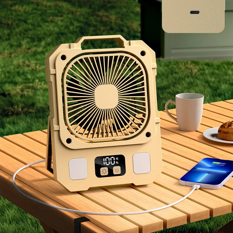 Multifunctional Foldable Plastic 5V USB Powered Outdoor Camping Fan Lighting Charging Air Cooling Handheld Rechargeable Battery