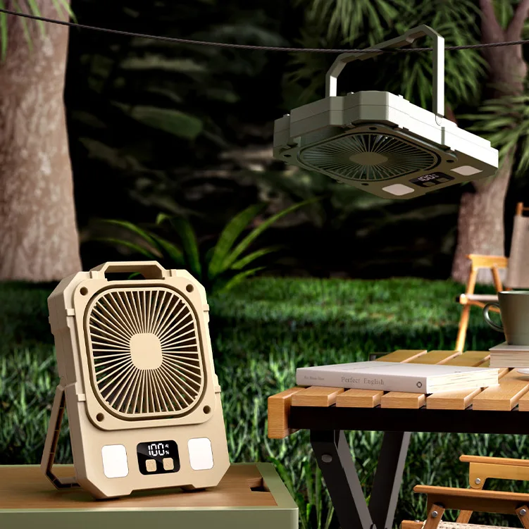 8000mAh Portable Rechargeable Fans Type-C Charging Flashlight Outdoor Camping Table Fan Electric/Battery Powered