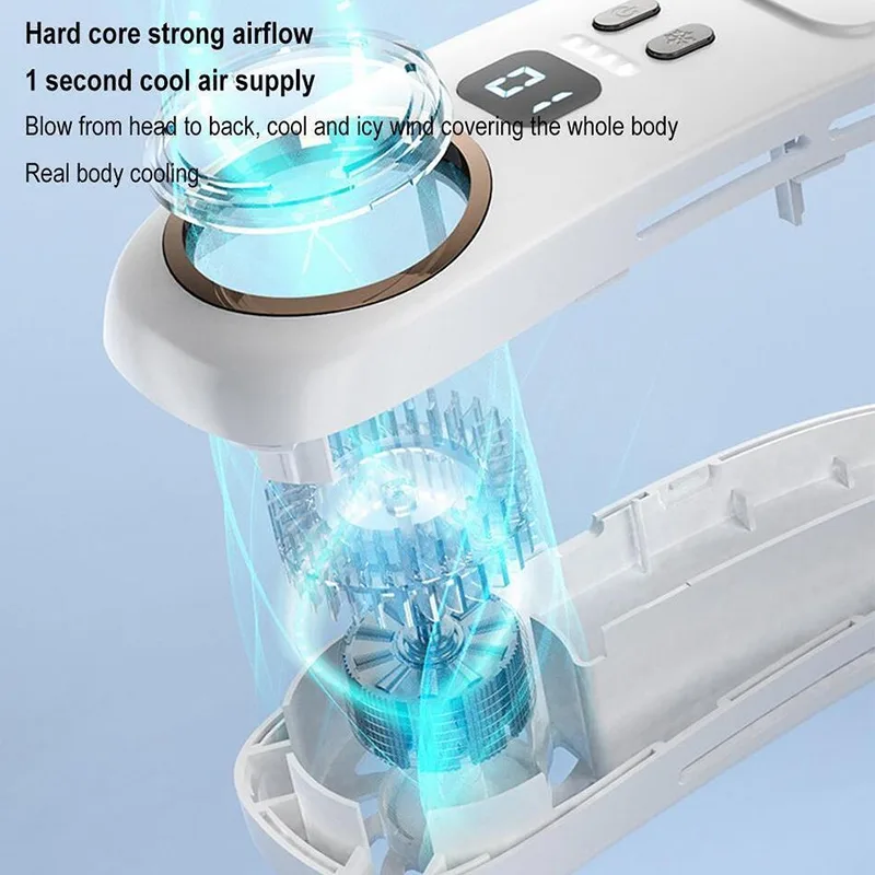 Portable USB Mini Neck Fan Bladeless Hanging Air Conditioner with 3 Speeds Outdoor Bathroom Box Installation Battery Powered