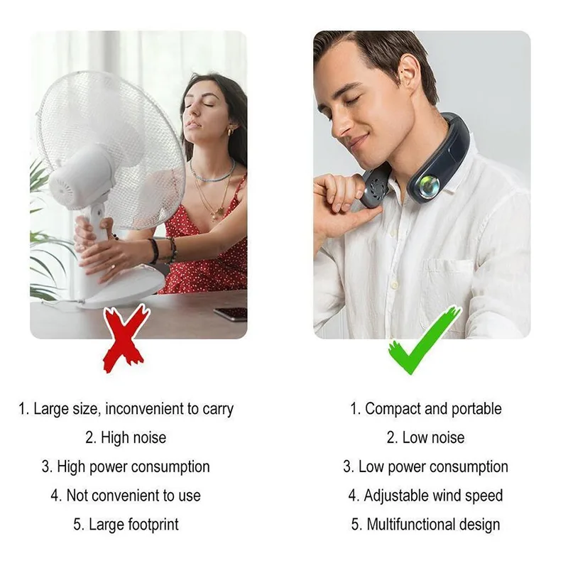 Portable Neck Cooler Fan Bladeless Safe & Lightweight for Outdoor Office Fans & Cooling