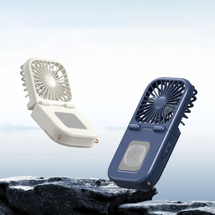 Customization Handheld Small Portable Mini Foldable Fan USB Rechargeable 2000mAh Outdoor Plastic Ice Pack Refrigeration English