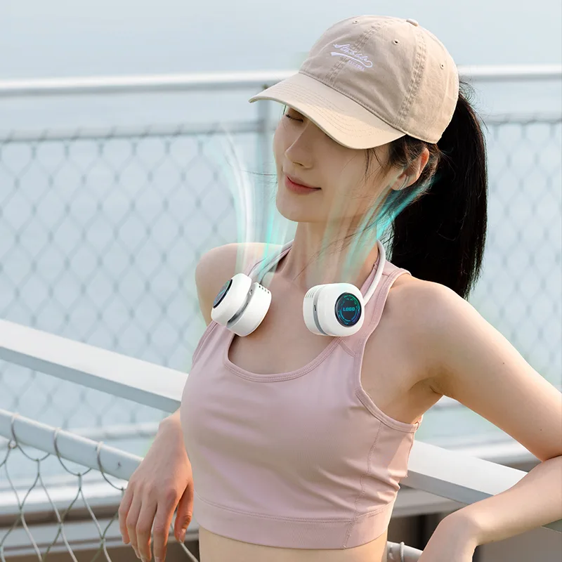 Mini USB Portable Fan Logo Printed Outdoor Table Plastic Lazy Neck Hanging Design Air Cooling Feature New Company Household