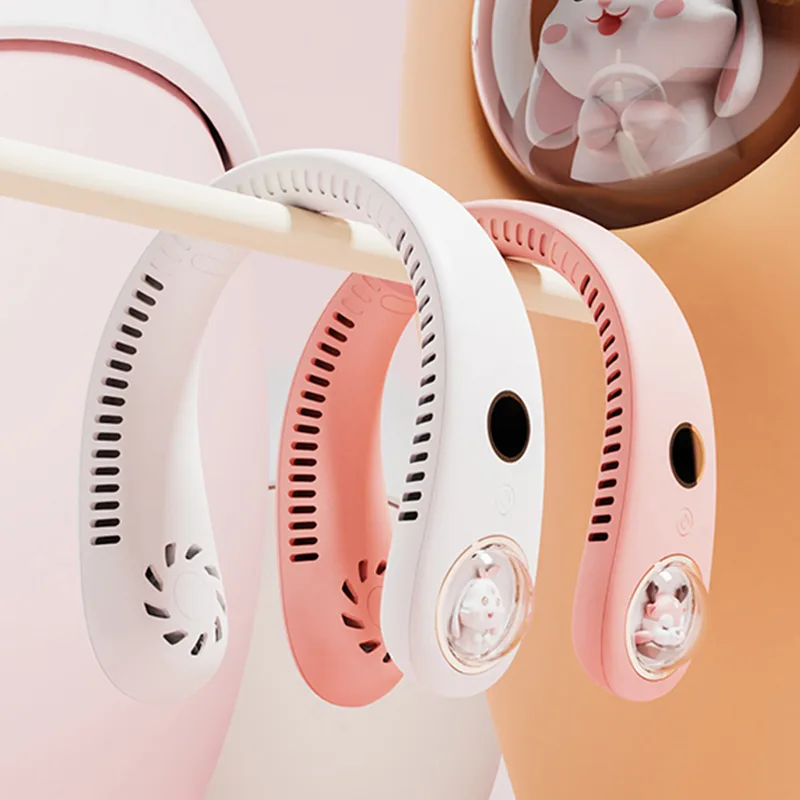 2025 New Arrival Foldable Rechargeable USB 2000mAh Plastic Portable Cooling Fan Wearable Neck Fan