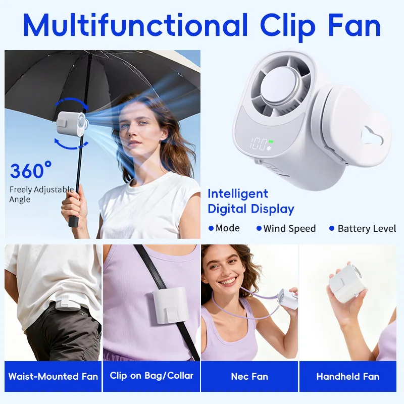 Handheld Waist Hiking Camping Travel Multifunctional Clip Fan Clip-On Fan
