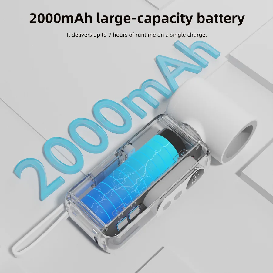 Multi Angle 2000mAh Large Battery 100 Wind Levels Charging for Outdoor Use  Rotatable Head Mini Fan