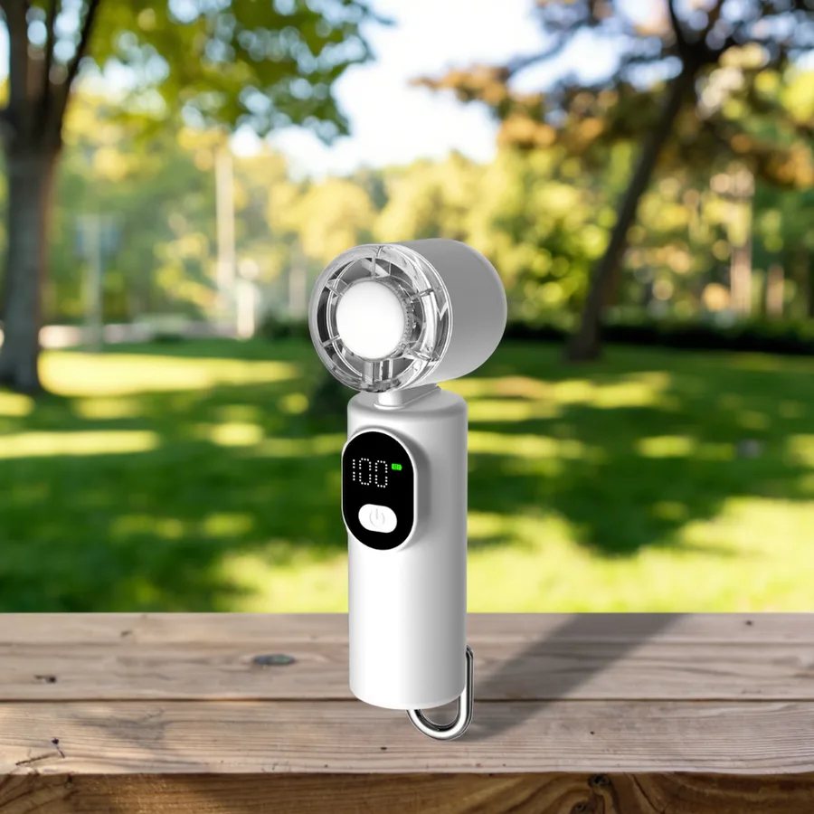 Mini Portable 3 Speed Wearable Electric Handheld Fan Refrigeration Rechargeable 2000mAh Battery Smart LED Screen Carabiner for