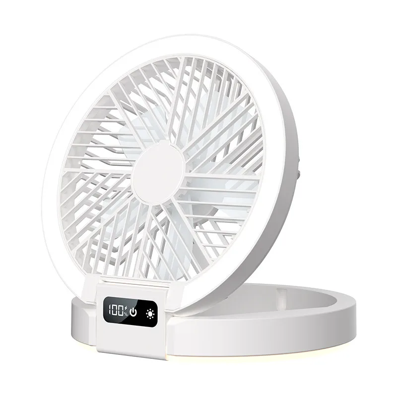 Electric Foldable Mini Desktop Fan LED Night Light Control Car Outdoor Rechargeable Fan
