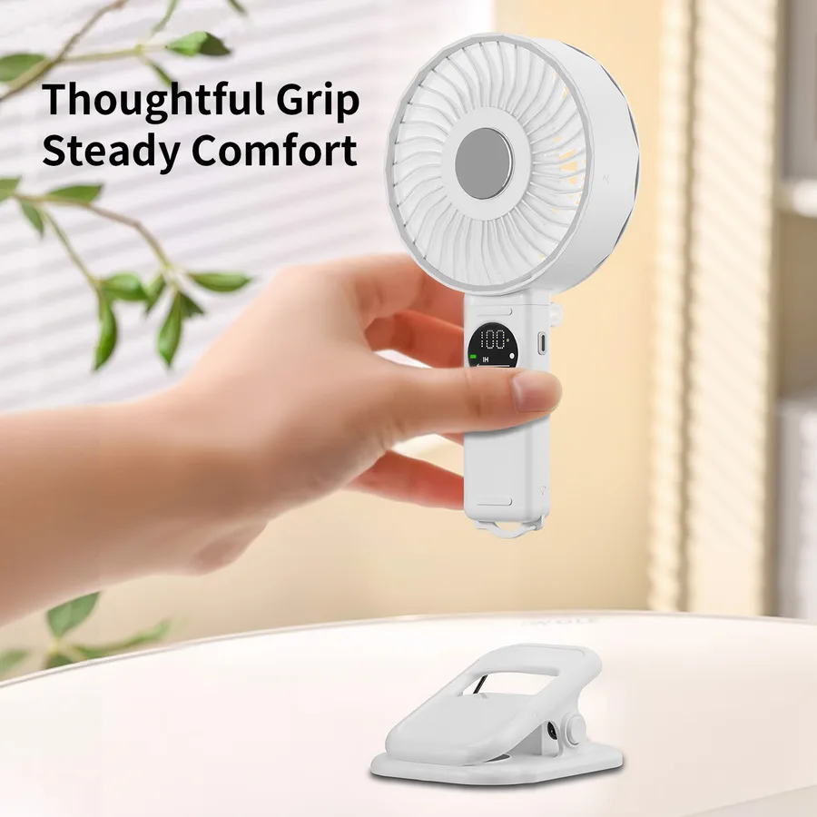 High-Speed Five-Speed Foldable Bladeless Handheld Rechargeable USB Portable Clip on Desktop Cooling Fan with Color Box