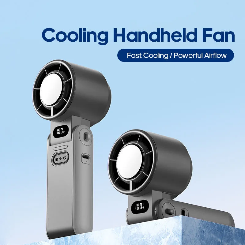 Portable USB Mini Fan 1200mAh Battery Rechargeable Personal Digital Display Light Plastic Five Blades for Outdoor Use Handheld