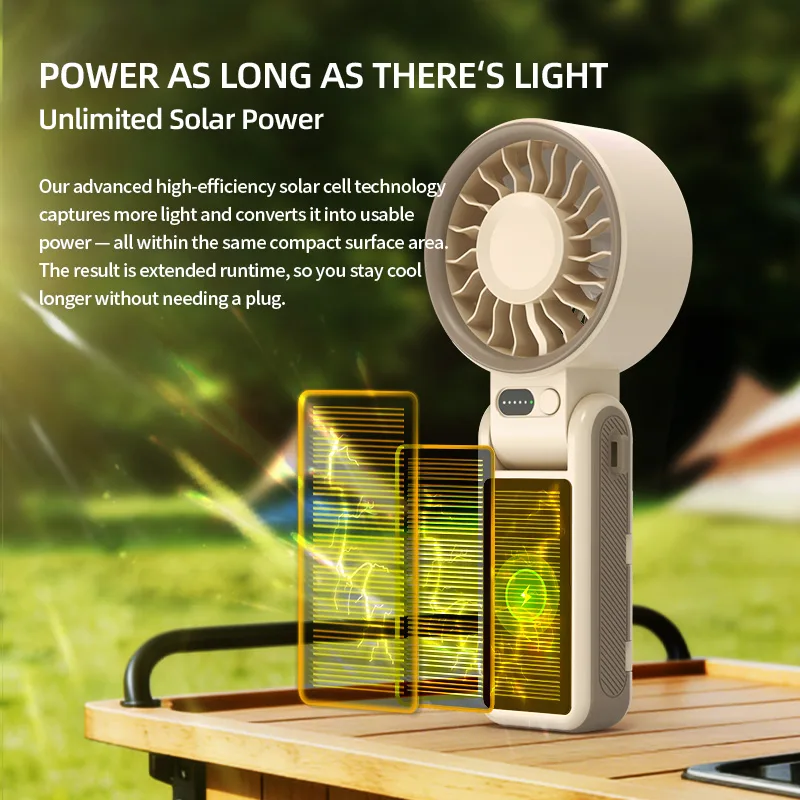 Solar Handheld Mini Fan High Efficiency Solar Panel 180° Rotatable Fan for Outdoor Commute Sports Handheld Fan