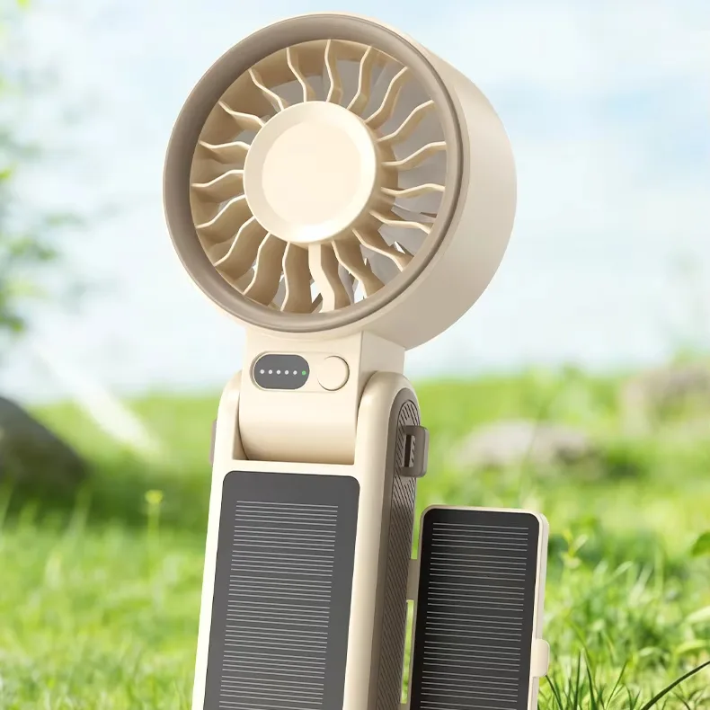 Solar Rechargeable Handheld Fan Built-in Battery 3 Speeds Personal Fan for Travel Beach Park Mini Fan