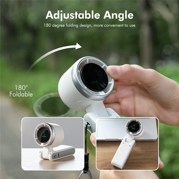 Hanging Neck Portable Fan 180 Degree Adjustable Folding Mini Handheld Fan Rechargeable USB Turbofan with Digital Display