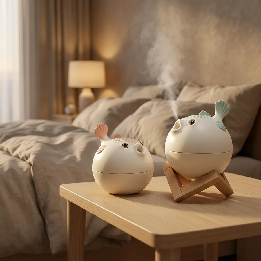 Pufferfish Humidifier 260ml Ultrasonic Cool Mist Aroma Essential Oil Diffuser USB Powered for Bedroom Home Desktop